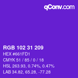 Color code: RGB 102 31 209 | qconv.com
