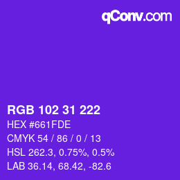 Color code: RGB 102 31 222 | qconv.com