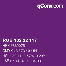 Color code: RGB 102 32 117 | qconv.com