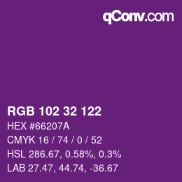 カラーコード: RGB 102 32 122 | qconv.com
