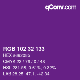 Color code: RGB 102 32 133 | qconv.com