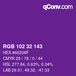 Color code: RGB 102 32 143 | qconv.com