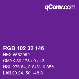 Color code: RGB 102 32 146 | qconv.com