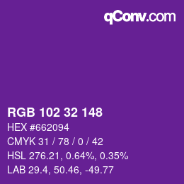 Color code: RGB 102 32 148 | qconv.com