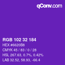 カラーコード: RGB 102 32 184 | qconv.com
