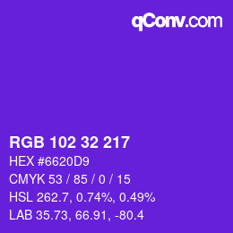 Color code: RGB 102 32 217 | qconv.com