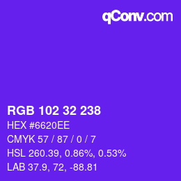 Color code: RGB 102 32 238 | qconv.com
