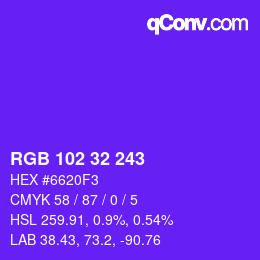 Color code: RGB 102 32 243 | qconv.com