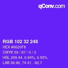 Color code: RGB 102 32 248 | qconv.com