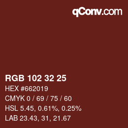 Color code: RGB 102 32 25 | qconv.com
