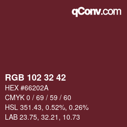 カラーコード: RGB 102 32 42 | qconv.com