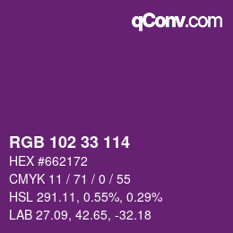 Farbcode: RGB 102 33 114 | qconv.com