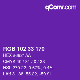 Color code: RGB 102 33 170 | qconv.com