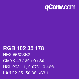 Color code: RGB 102 35 178 | qconv.com