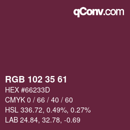 Color code: RGB 102 35 61 | qconv.com