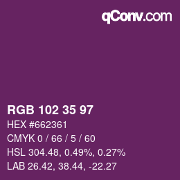 Color code: RGB 102 35 97 | qconv.com