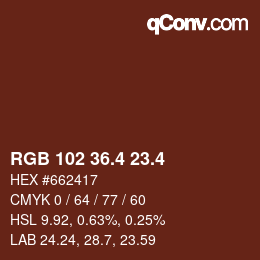 カラーコード: RGB 102 36.4 23.4 | qconv.com