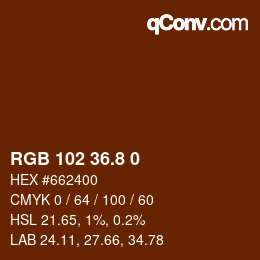 Color code: RGB 102 36.8 0 | qconv.com