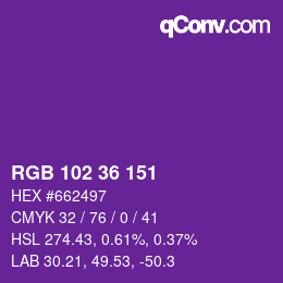 Color code: RGB 102 36 151 | qconv.com