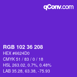 Color code: RGB 102 36 208 | qconv.com