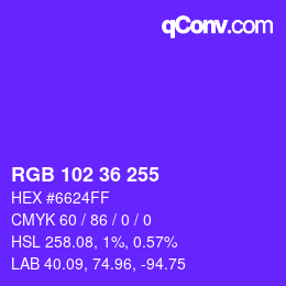 Color code: RGB 102 36 255 | qconv.com