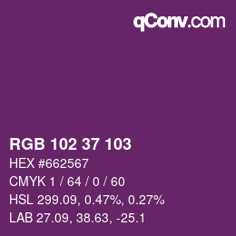 Color code: RGB 102 37 103 | qconv.com