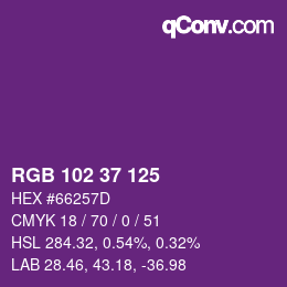 Color code: RGB 102 37 125 | qconv.com