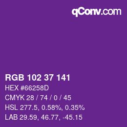 Color code: RGB 102 37 141 | qconv.com