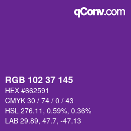 Color code: RGB 102 37 145 | qconv.com