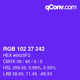 Color code: RGB 102 37 242 | qconv.com