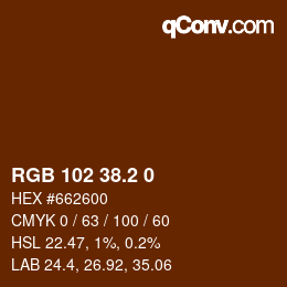 Color code: RGB 102 38.2 0 | qconv.com