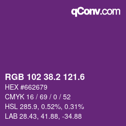カラーコード: RGB 102 38.2 121.6 | qconv.com