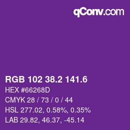 カラーコード: RGB 102 38.2 141.6 | qconv.com