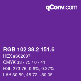 カラーコード: RGB 102 38.2 151.6 | qconv.com