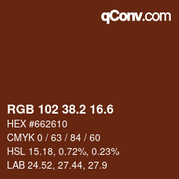 カラーコード: RGB 102 38.2 16.6 | qconv.com