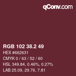 Color code: RGB 102 38.2 49 | qconv.com