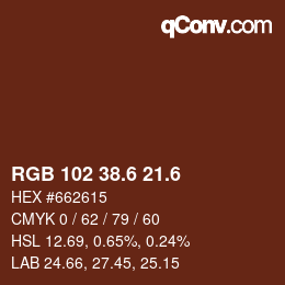 カラーコード: RGB 102 38.6 21.6 | qconv.com