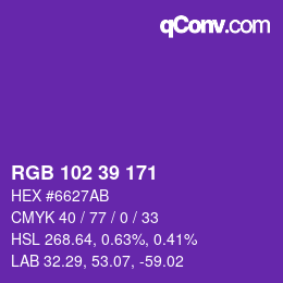 Color code: RGB 102 39 171 | qconv.com