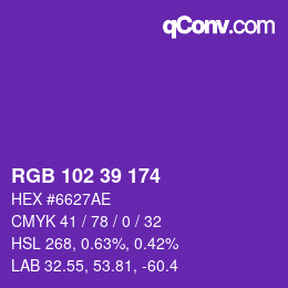 Color code: RGB 102 39 174 | qconv.com
