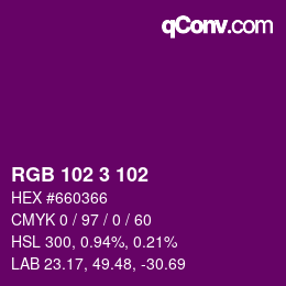 Color code: RGB 102 3 102 | qconv.com
