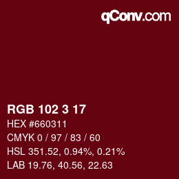 Color code: RGB 102 3 17 | qconv.com