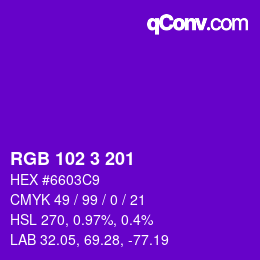 Color code: RGB 102 3 201 | qconv.com
