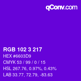 Color code: RGB 102 3 217 | qconv.com