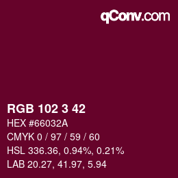 Color code: RGB 102 3 42 | qconv.com