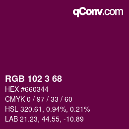 Color code: RGB 102 3 68 | qconv.com