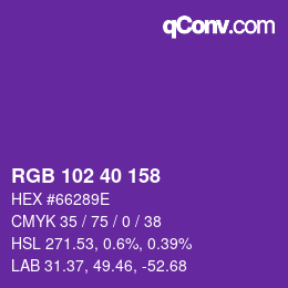 Color code: RGB 102 40 158 | qconv.com