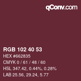 Color code: RGB 102 40 53 | qconv.com