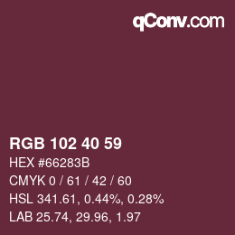 Color code: RGB 102 40 59 | qconv.com