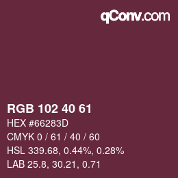 Color code: RGB 102 40 61 | qconv.com
