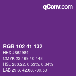 Color code: RGB 102 41 132 | qconv.com